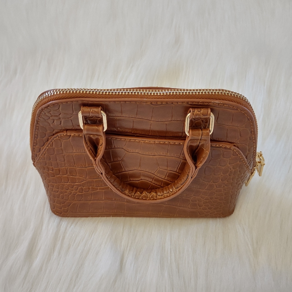 Madison West Tan Croc Print Small Cosmetic Bag - Picture 7 of 10